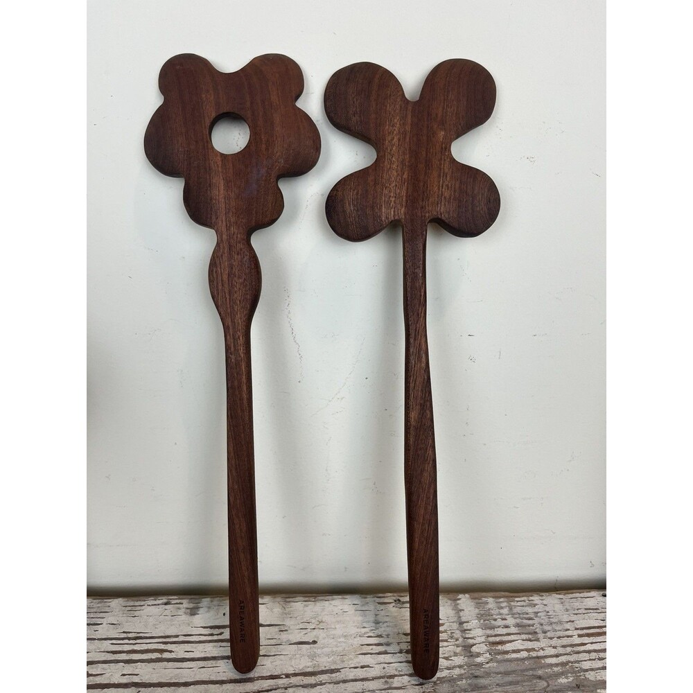Floral Wooden Beechwood Salad Tongs By Areware 14” x 4” By Selena Liu Boho Decor